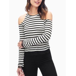NWT Splendid Women's Lace Trim Cold Shoulder Cutout Black White Size XL $90 E06